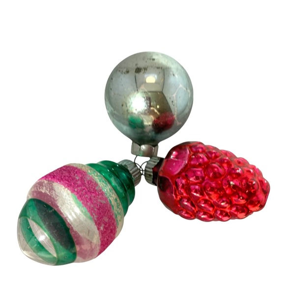 Vintage Shiny Brite Glass Ornaments 12 Box 2" Striped Solids Raspberry Torpedo - Picture 3 of 10